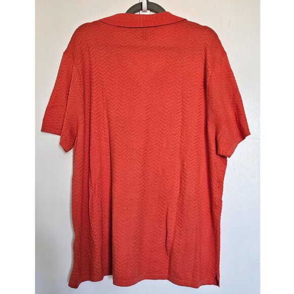 NWOT Bonobos Knitted Button Up Textured Chevron Wave Shirt, XXL, Coral - Picture 2 of 7